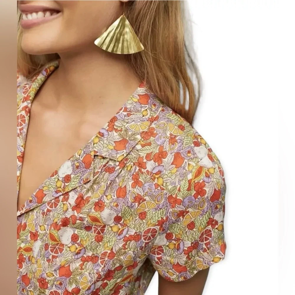 Anthropologie Maeve Button Down Citrus Tie Shirt Sz 8 - Picture 2 of 13